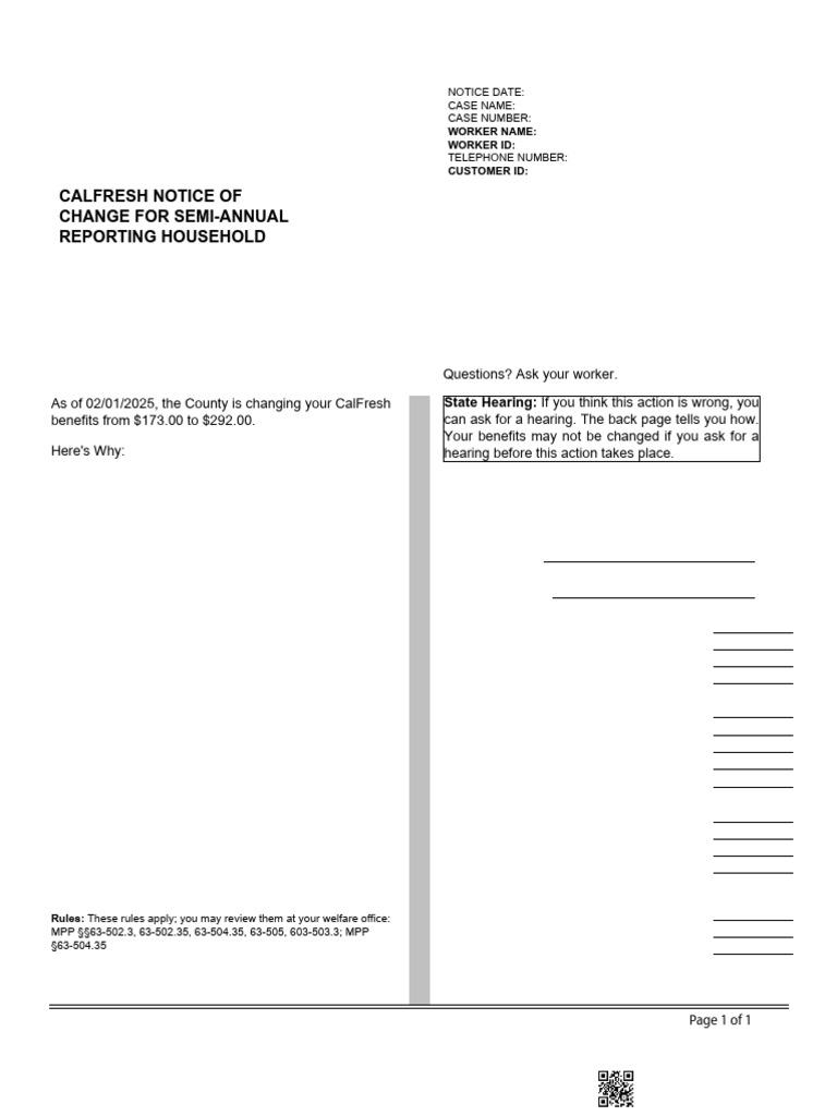 CalFresh Benefit Change Letter